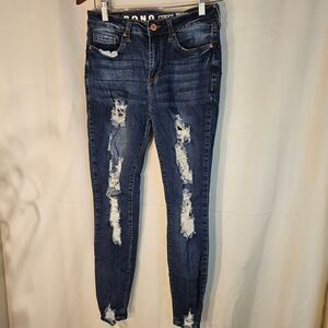 SONG Curvy High Rise Distressed Ankle Skinny Jeans‎ Dark Wash